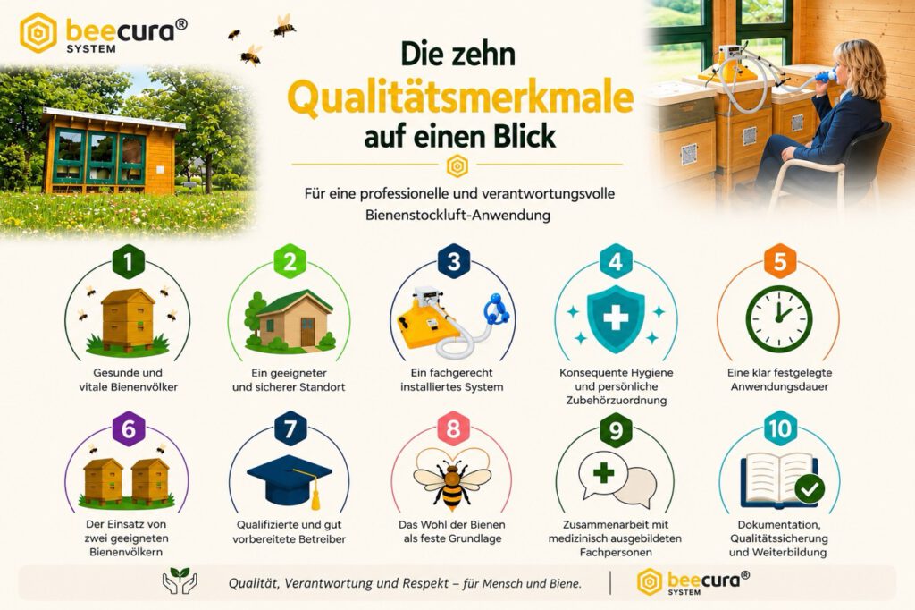 Die zehn Qualitätsmerkmale einer professionellen Bienenstockluft-Anwendung im Überblick