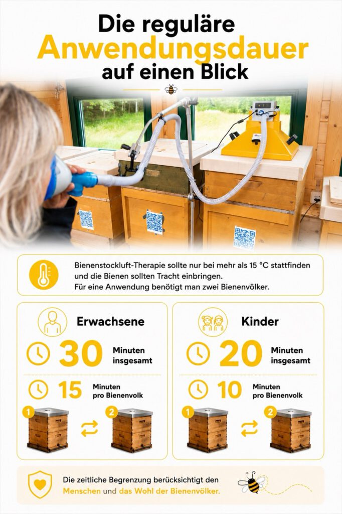 Anwendungsdauer der Bienenstockluft für Erwachsene und Kinder bei zwei Bienenvölkern