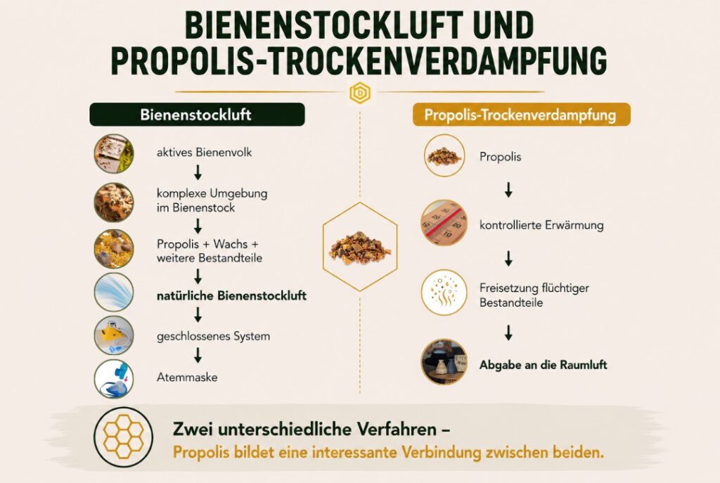 Unterschied zwischen natürlicher Bienenstockluft und der Trockenverdampfung von Propolis