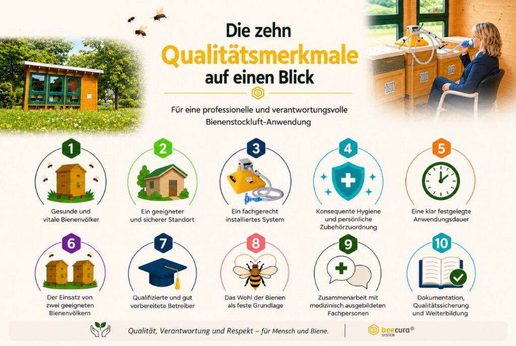 Die zehn Qualitätsmerkmale einer professionellen Bienenstockluft-Anwendung im Überblick